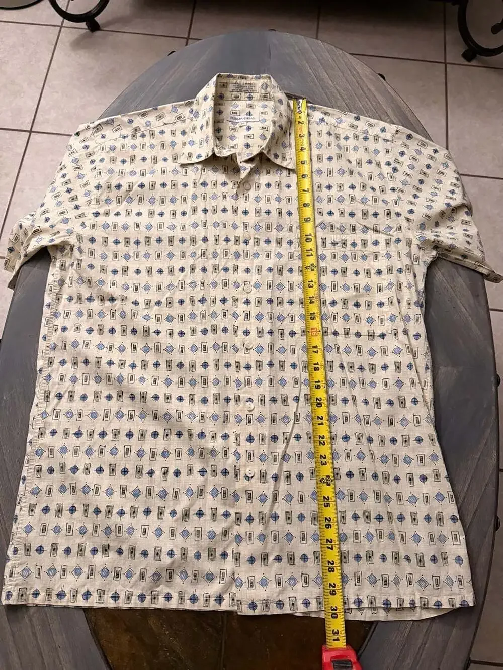 Burma Bibas 100% Cotton Geometric Print Short Sleeve Shirt Men's Medium